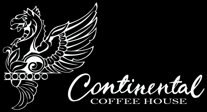 Continental Coffee White Logo on Black Background