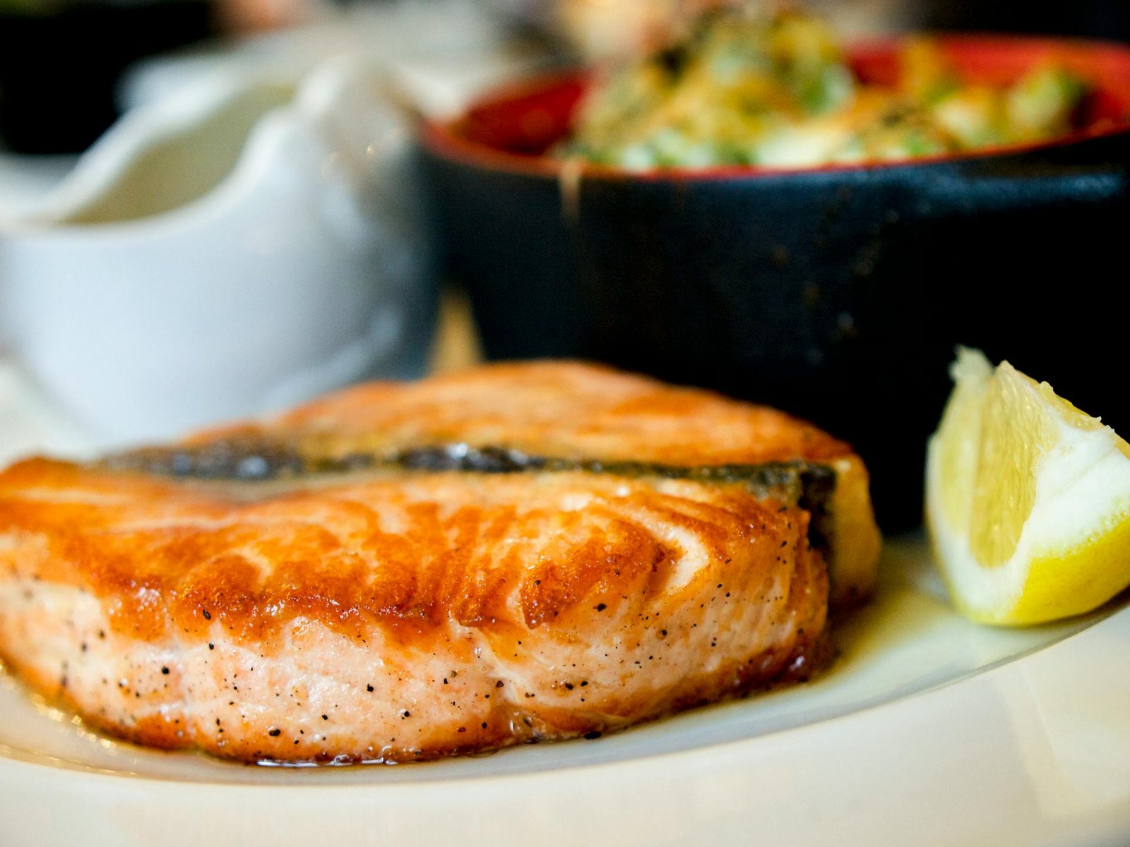 Salmon steak served in a fancy restaurant