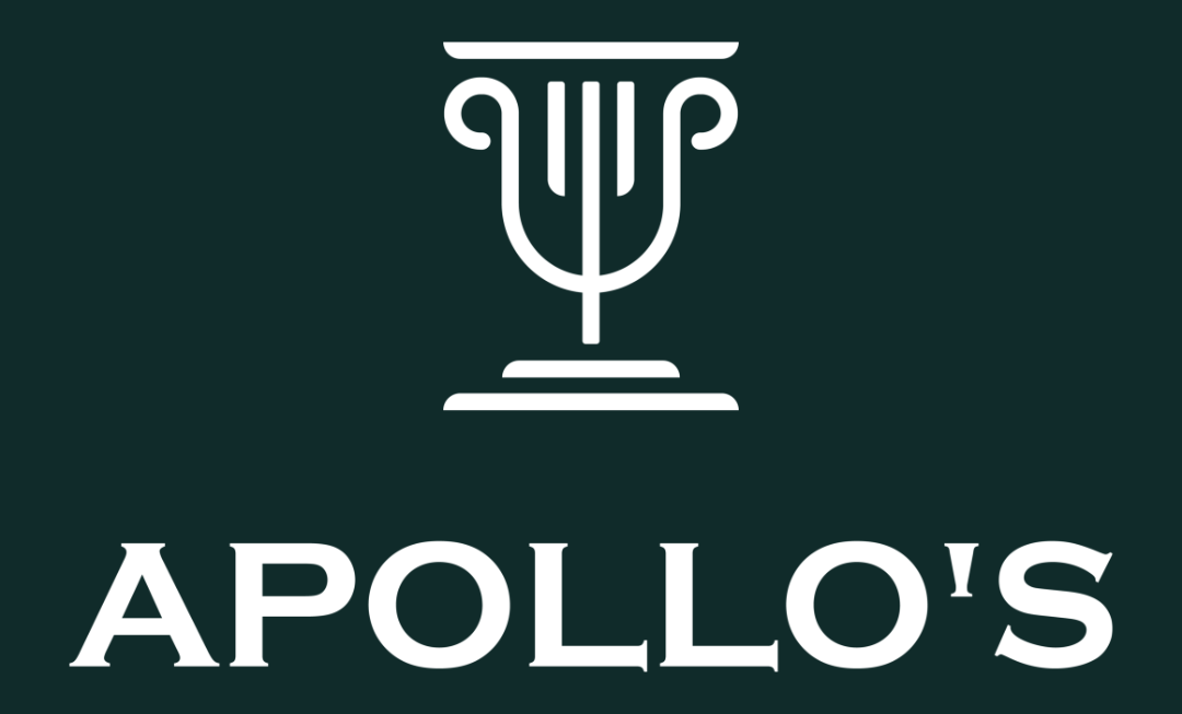 Apollos Restaurant Logo White on Green BG