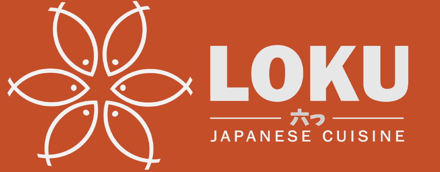 Loku Japanese Cuisine Logo - White on Orange BG