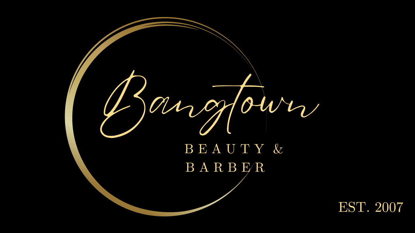 Bangtown Beauty and Barbers Logo Gold Text on Black