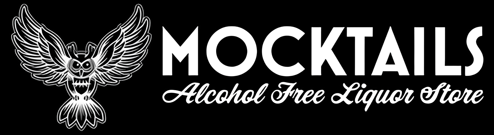 Mocktails Alcohol Free Liquor Store Logo - White on Black Background