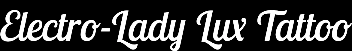 Electro-Lady Lux Tattoo Logo White Text on Black BG